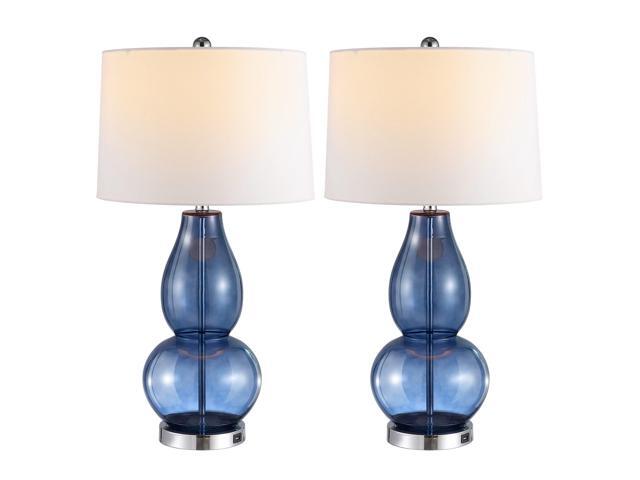Lighting Collection Mercurio Blue Glass Double Gourd 28-inch Table Lamp Set of 2 with USB Charging Port (LED Bulbs Included)