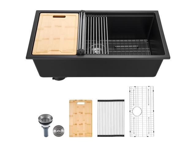 33 inch Kitchen Sink Workstation, Top Mount Granite Sinks, Drop-In Single Bowl Farmhouse Basin with Multiple Accessories, Household Dishwasher...
