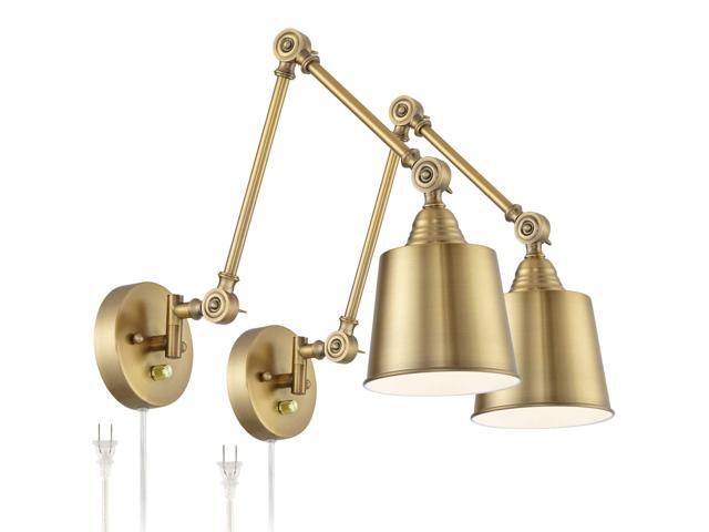 Mendes Modern Swing Arm Adjustable Wall Lamps Set of 2 Antique Brass Plug-in Light Fixture Up Down Metal Shade for Bedroom Bedside House Reading...