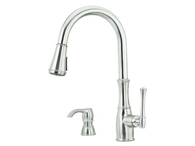 Wheaton Kitchen Faucet with Pull Down Sprayer and Soap Dispenser, Single Handle, High Arc, Stainless Steel Finish, GT529WH1S