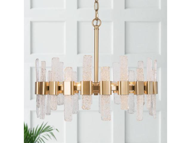 Gold Chandelier, Modern 6-Light Drum Chandelier Light Fixtures with 22 Luxurious Textured Glass Strips for Dining Room, Kitchen, Foyer, Bedroom and.