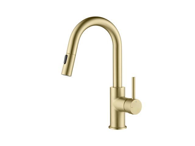 Pull Down Kitchen Faucet with Single Handle Solid Brass High Arc Spout Kitchen Sink Faucet with Pull Down Sprayer Easy Clean Brushed Gold...