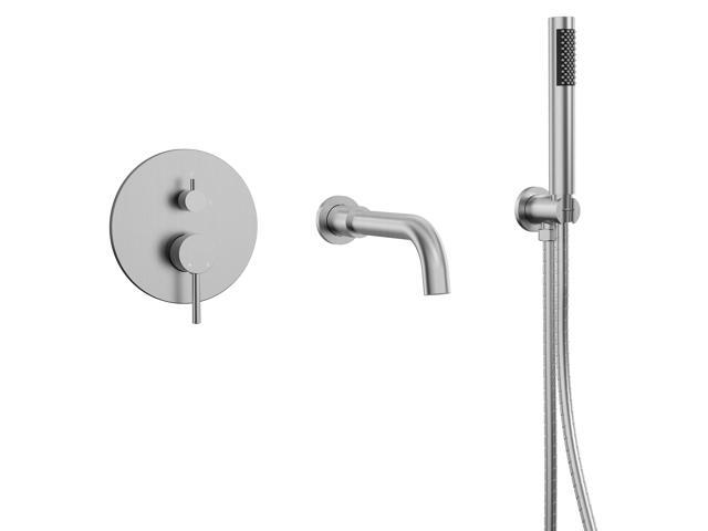 Brushed Nickel Wall Mount Bathtub Faucet with Handheld Shower, High Flow Tub Filler, Solid Brass Rough-in Valve Included, Single Handle Bathroom...