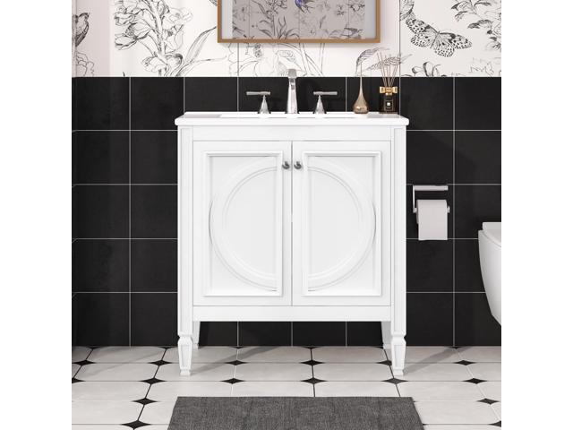 30 Inch White Bathroom Vanity with Sink,Vintage Bathroom Sink Cabinet 30 Inch,Drop-In with Integrated Countertop,2 Storage Door Organizers &.