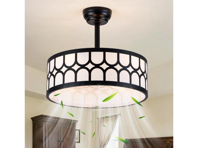 Fandelier Ceiling Fan with Light Remote Control, 20' Caged Chandelier Ceiling Fans with 6 Speeds 3 Timing Fabric Mid-Century Chandelier for.