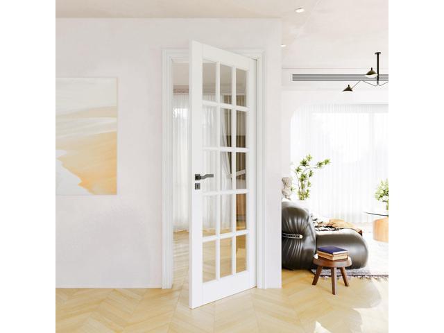 30' x 80' Clear Glass Slab Door, 15-Lite Glass French Interior Door, Pre-Finished Paintable Single Panel for Living Room Pantry Laundry Closet as.
