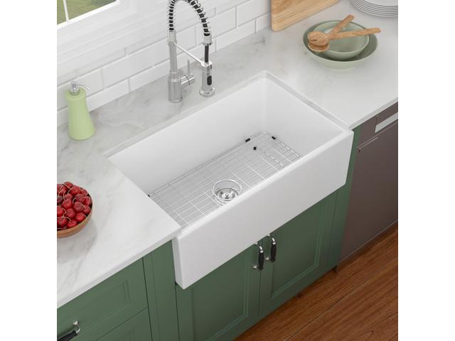 30'x18' White Farmhouse Sink 30 Inch Farm Sink Fireclay Apron Front Single Bowl Rectangular Deep Kitchen Sinks Farm Barn Kitchen Sink Modern.