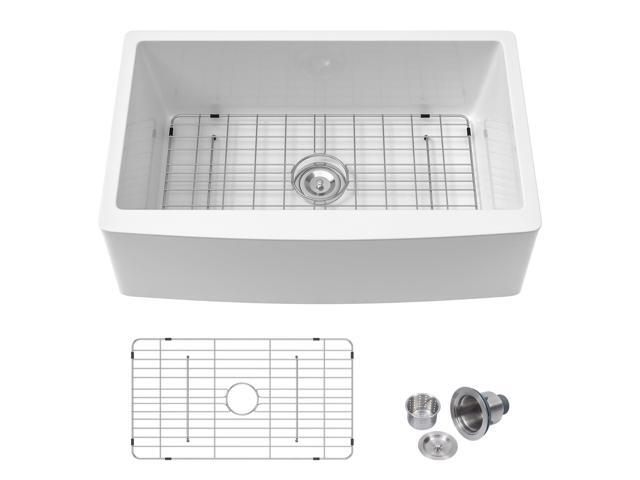 33' Fireclay Farmhouse Sink-33'x21'x10' Apron Front Kitchen Sink, White Ceramic Porcelain Fireclay, TopMount Drop In Single Bowl, LOF-LWFS332110S