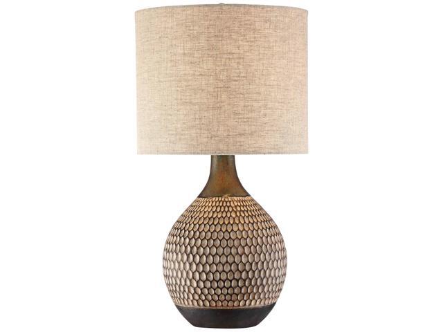 Emma Mid Century Modern 3-Way Table Lamp with Table Top Dimmer 21' High Wood Brown Finish Ceramic Tan Drum Shade for Cottage Core Living Room...