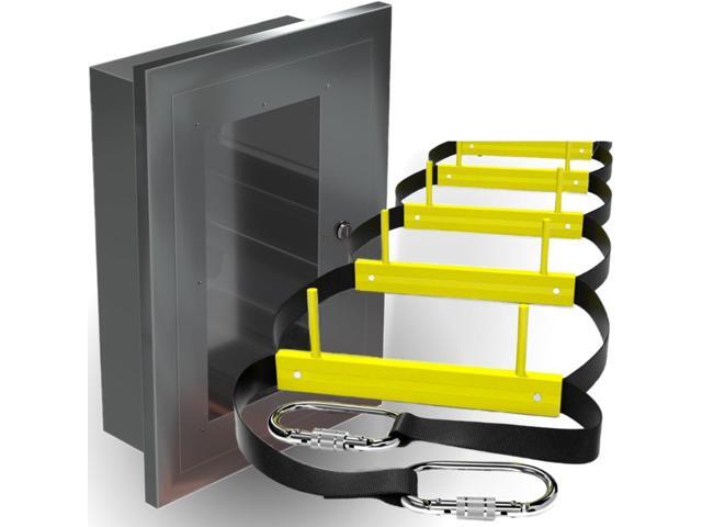 Built-in Fire Ladder 3 Story 25ft - Emergency Escape Ladders for Homes Include Aluminum Storage Box & Climbing Anchor Set - Window Ladder 3-Story -...