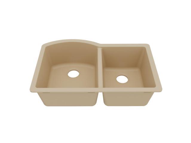 QU-610 Undermount Quartz Composite 32 in. 60/40 Double Bowl Kitchen Sink in Bisque