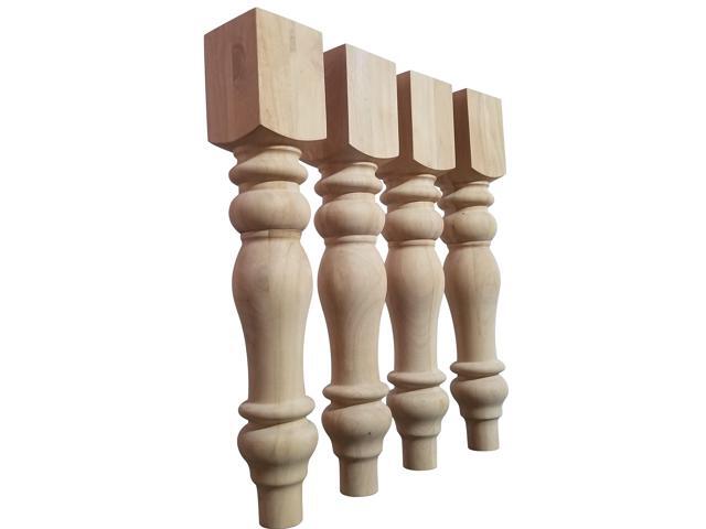 Chunky Hardwood Unfinished Farmhouse Dining Table Legs Set of 4 Turned Legs