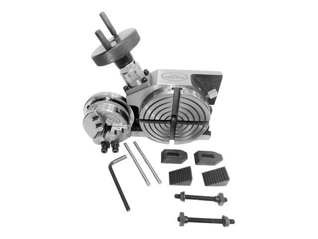 Rotary Table for Milling Machines 4, Horizontal & Vertical, 4-Slot, with 65mm Front Load 3 Jaw Self-Centering Chuck, Back Plates, T-Nuts and M6...
