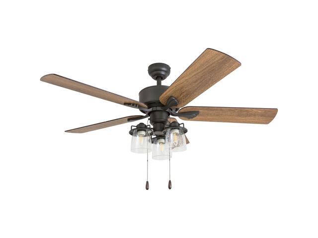River Run 52 Inch Ceiling Fan with LED Light, Pull Chain Control, 5 Blades with Reversible Motor and Tri-Mount Options, Bronze
