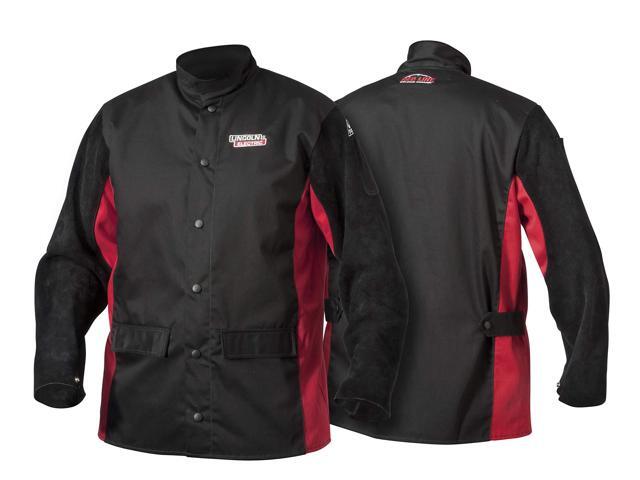 Split Leather Sleeved Welding Jacket Premium Flame Resistant Cotton Body Black & Red XXXL K2986-XXXL