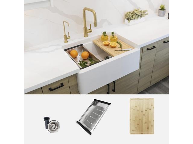 30 x 21 Inch Farmhouse Composite Granite Apron Front Workstation Kitchen Sink, Single Bowl Undermount/Flush-Mount, 10 in Deep, with Cutting Board,.