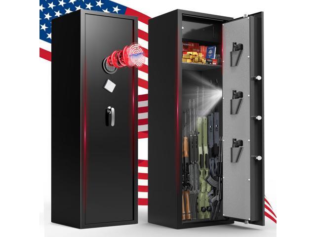 10-12 Gun Safe for Rifles and Pistols, Biometric Rifle Safe with Quick Access Fingerprint & Digital Keypad, Heavy Duty Steel Gun Cabinet with LED...
