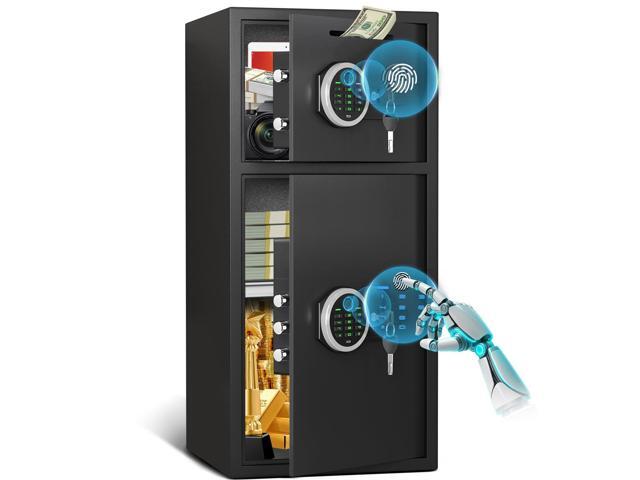 Large Fingerprint Safe Box Fireproof Waterproof, 6.5 Cu ft 2 Door Safe with LED Light and Dual Alarm System, Home Safes Digital Keypad & Mute...