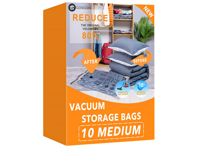 Vacuum Storage Bags for Clothing, 10-Pack, Medium Ideal for Clothing, Blankets, Bedding and Seasonal Items; Great for Closets, Home Organization,...