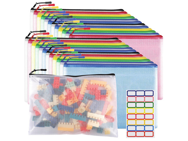 24pcs Mesh Zipper Pouch Bags A4 Zipper Bags for Classroom Organization, Waterproof Document Zipper Pouches for Cosmetics, Travel Storage File Bags...