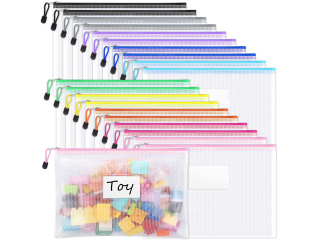 20 Pack Mesh Zipper Pouch Bags, A4 Letter Size, Classroom Zipper Bags Waterproof Bag Organizer with Label Pocket, School Office Teacher Student...