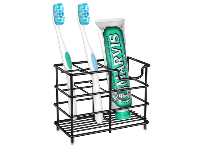 Toothbrush Holders for Bathroom, 5 Slots Black Stainless Steel Bathroom Accessories Organizer for Small Spaces
