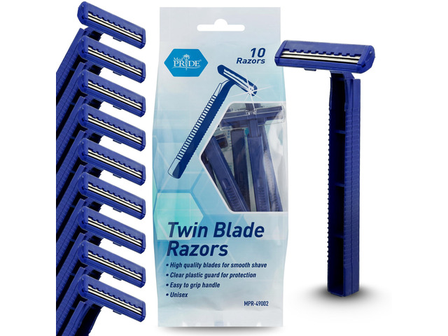 MED PRIDE Disposable Medical Razors, Twin Blade, Double Edge, Unisex, 10-Pk