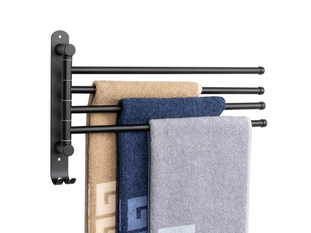 Swivel Towel Rack, 13.8' Thicken 304 Stainless Steel 4-Arm Towel Bar, Space Saving Wall Mounted Towel Holder with Hook, Rustproof Swing Out Towel...