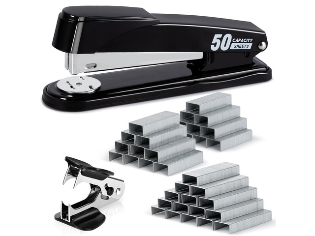 Stapler Heavy Duty, 2000 Staples and Staple Remover, Black 50 Sheet Capacity, No Jam, Full Strip, Non-Slip Office Stapler with Staples for Office,...
