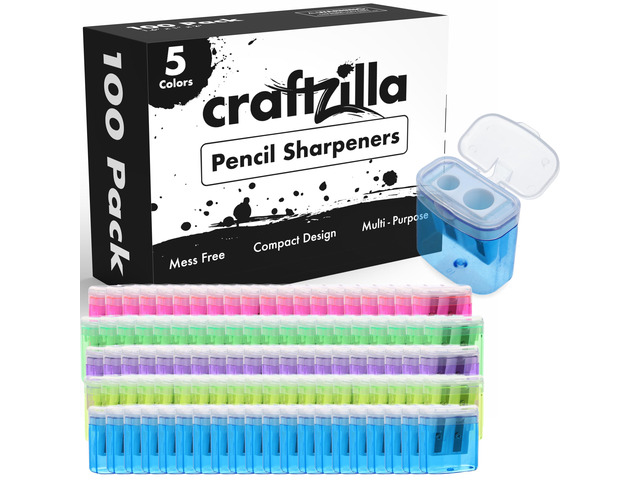 Pencil Sharpener 100 Pack, Manual Dual-Hole Sharpeners Bulk Handheld Pencil Sharpeners with Lids for Kids, Classroom, School Office Supplies,...