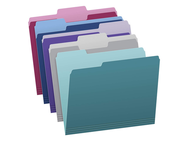 Pendaflex Two Tone Color File Folders, Letter Size, Assorted Colors (Teal, Violet, Gray, Navy and Burgundy), 1/3-Cut Tabs, 5 Color, 100/Box, (02315)