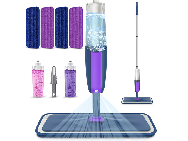 Spray Wet Mops for Floors Cleaning: Hardwood Floor Mop Refillable 2 Bottles 4 Washable Pads for Swiffer PowerMop, Flat Mop Lightweight, Commercial...