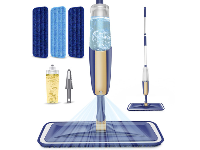 Spray Wet Mops for Floor Cleaning: Hardwood Floor Mops Refillable Reusable 3 Washable Pads for Swiffer PowerMop, Flat Mop with Sprayer Commercial...