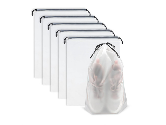 Clear Travel Shoe Bags 5-Pack (15.7x11.8 Inches) Waterproof Drawstring Shoe Organizers for Packing, Essential Travel Gear for Men & Women