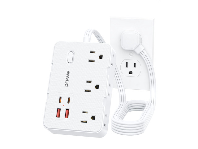 3 FT Power Strip Surge Protector with 6 Outlets 4 USB Ports (2 USB C) Flat Plug, 3 Feet Flat ExtensionCord Keeps Desktop Neat,1050J, Ideal for Home...