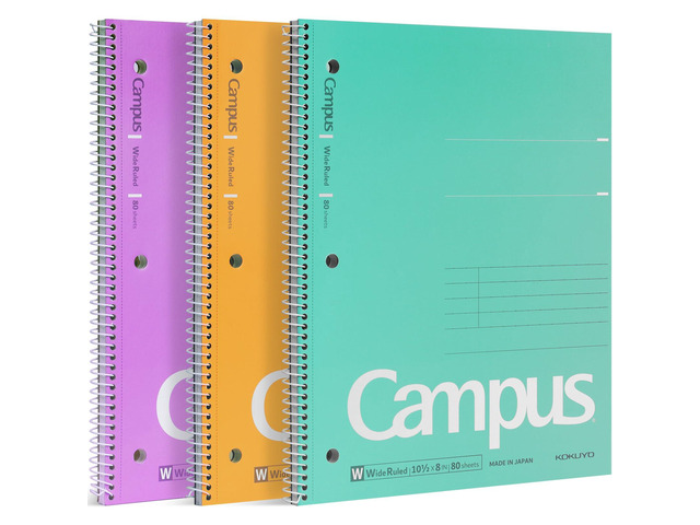 Spiral Notebooks, 3 Pack 10-1/2' x 8' Lined Notebooks Wide Ruled Campus Subject Notebooks, 80 Sheets, 3 Holes School Japanese Ring Journal for Work...