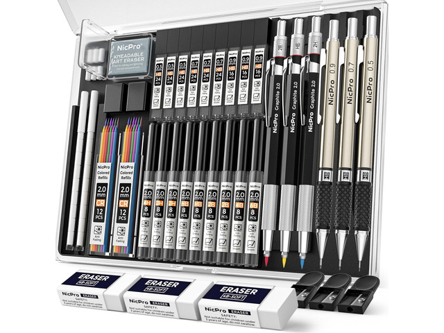 35PCS Art Mechanical Pencil Set, 3 PCS Metal Drafting Pencil 0.5 & 0.7 & 0.9mm & 3 PCS 2mm Lead Holder (6B 4B 2B HB 2H 4H Colors) For Sketching...