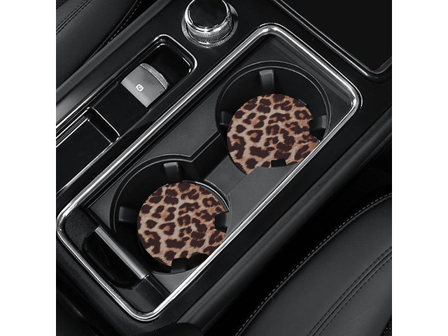 4 Pack Car Coasters, 2.75inch Leopard Print Cup Holder Coasters for Car, Neoprene Cup Pad Mat Coaster for Cup Holders for Women