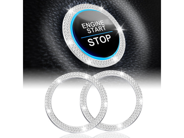 LivTee 2 PCS Crystal Double Rhinestone Car Engine Start Stop Decoration Ring, Bling Car Interior Accessories for Women, Push to Start Button Cover...