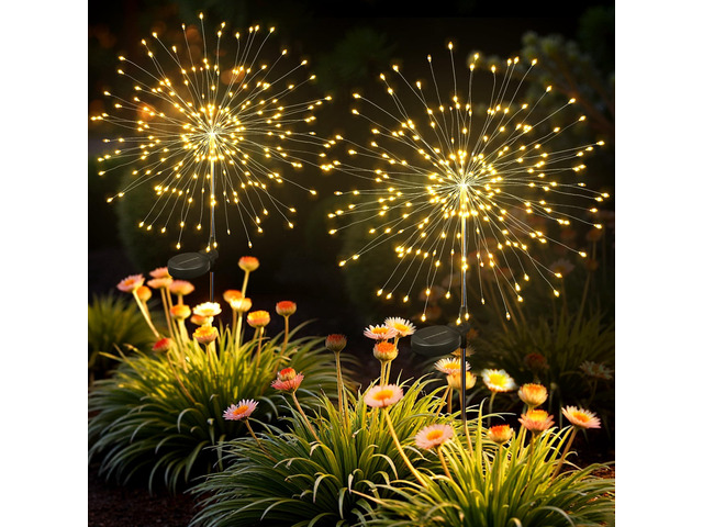 2Pack Solar Lights Outdoor, 120LED Firework Lights Fireworks Lights Solar Powered, Waterproof Fairy Garden Lights Decor Outside for Yard Pathway...