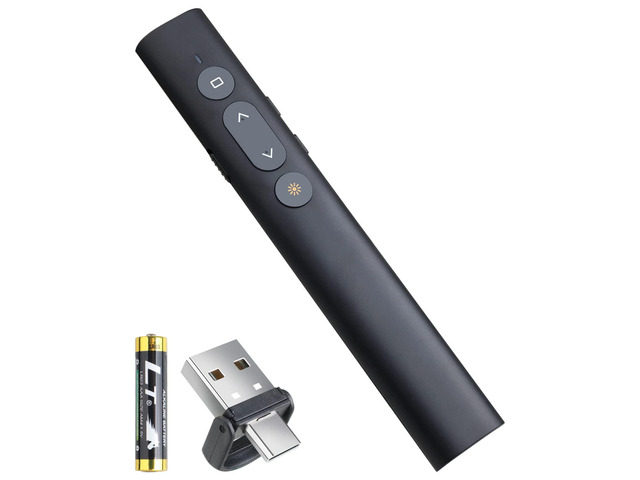 Presentation Clicker & Red Laser Pointer, Wireless Presenter Remote 2in1 USB/Type C Receiver, Slideshow Google Slide Advancer, Computer PowerPoint...