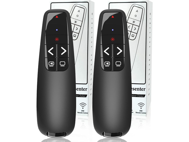 (2 Units) Presentation Clicker for PowerPoint, Wireless Presenter Remote Ergonomic PowerPoint Remote Clicker with Red Laser Pointer for Computer...