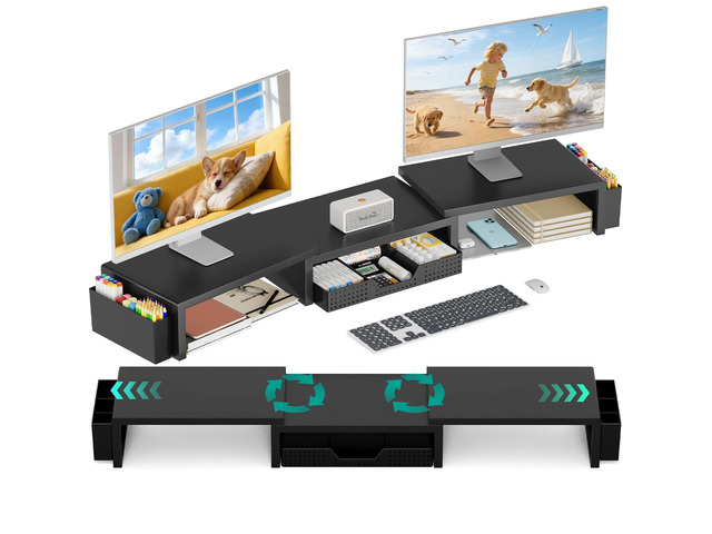 Desk Organizer and Accessories, Computer Monitor Stand Riser with Drawer and 2 Pen Holders, Laptop Stand, Office Desk Accessories for Office...