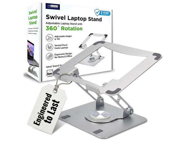 Uncaged Ergonomics Swivel Laptop Stand for Desk, 360 Riser, Arctic Silver Height and tilt both adjust, works as a computer and tablet stand for...