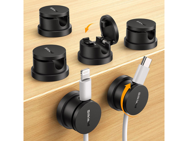 6 Pack Snap-Lock Cable Clips, 360° Rotatable Cord Holder for Desk Anti-Pull-Out Cord Organizer, Adhesive Phone Charger Holder Cable Management For...
