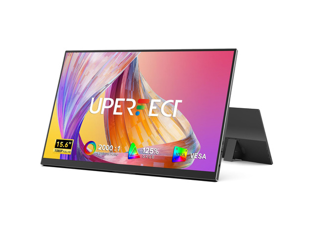 Portable Monitor, 15.6' 125% sRGB 1080P Ultra-Slim Travel Monitor USB C HDMI Plug & Play IPS Gaming Monitor Built-in Stand Dual Speakers External...
