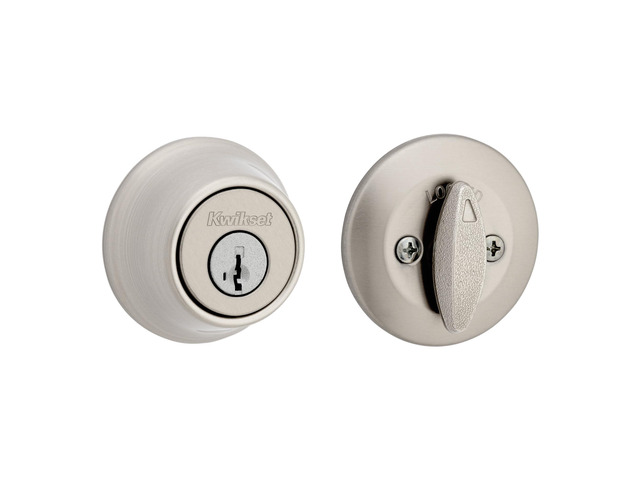 660 Deadbolt Lock, Satin Nickel Round Exterior Keyed Front Entry Door, Single Cylinder Dead Bolt, with Microban Protection
