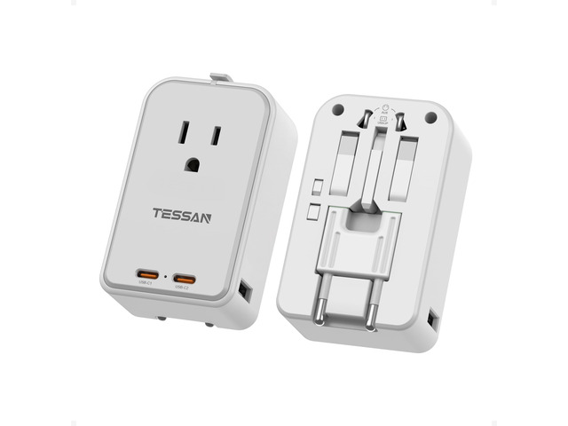Universal Travel Adapter PD 45W, 1 Pack Ultra Thin, 2 USB C 2 USB A, Type C G A I Plugs, European UK Italy Spain New Zealand