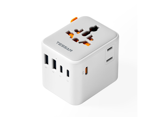 Universal Travel Adapter 65W GaN, International Power Adapter Extra 2 Prong AC Outlet, 5 USB Ports (3 USB C), Worldwide Plug Adaptor, US to Europe...