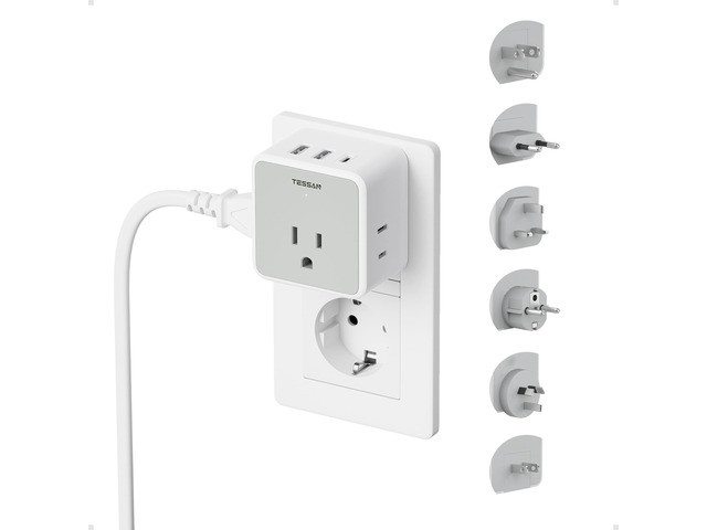 6-in-1 European UK Travel Plug Adapter Kit 3 USB (1 USB C), 3 AC Outlets, Supports Type C, G, E/F, I, A, B, US to Europe UK Italy Australia Japan